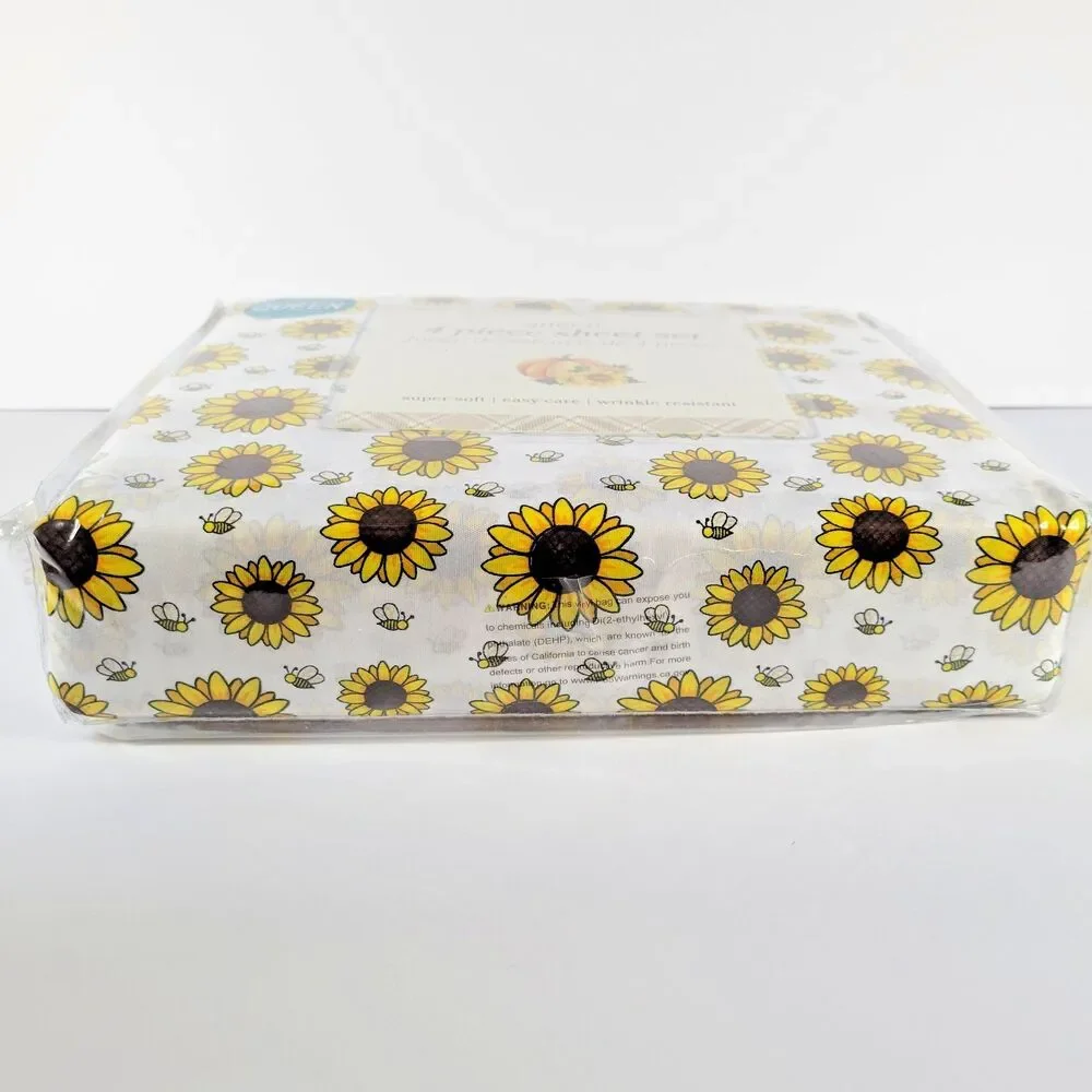 Sunflowers Honey Bees 4pc QUEEN Sheets Set Harvest Fall Sunflower Field Garden